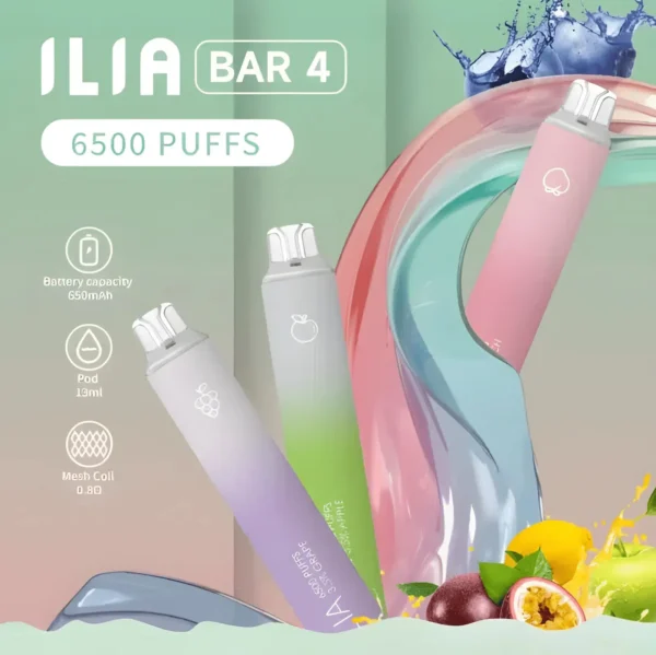 ILIA 哩亞 Bar4 6500口拋棄式電子煙｜時尚流線設計・高容量續航配置・輕巧便攜體驗