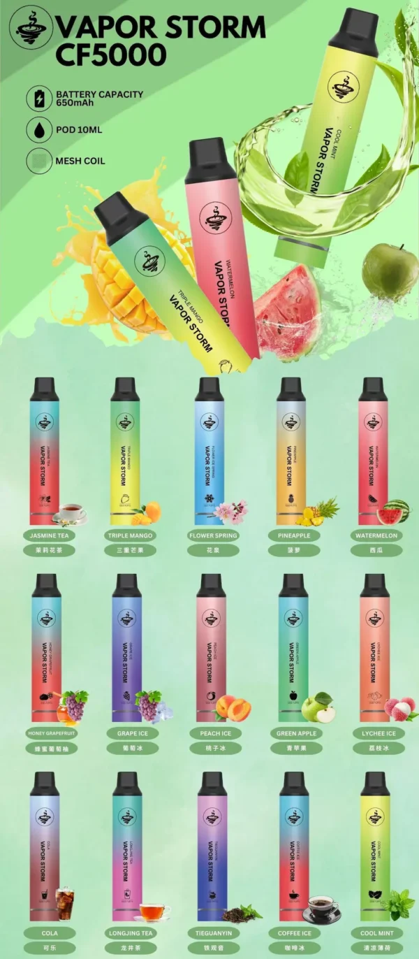 VAPOR STORM 風暴系列5000口拋棄式電子煙｜潮流流線設計・輕巧便攜機身・系列質感體驗