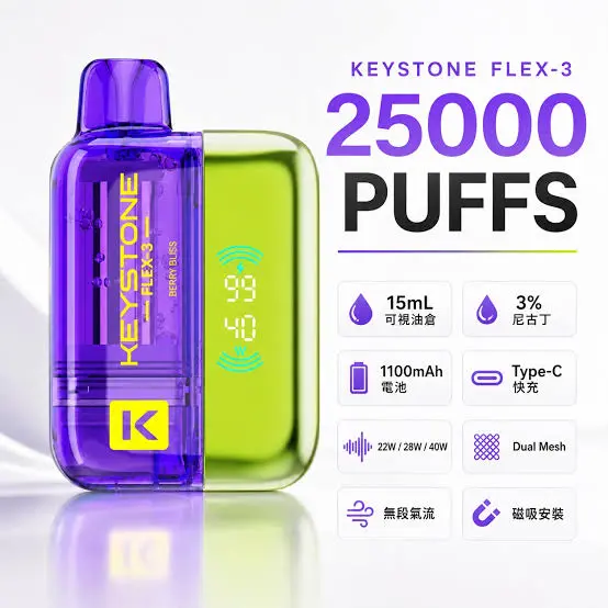 images KEYSTONE FLEX-3 鑰石 25000口拋棄式電子煙|三段功率爆發・透明可視油艙・超大電量長效續航【買一盒煙彈送主機】